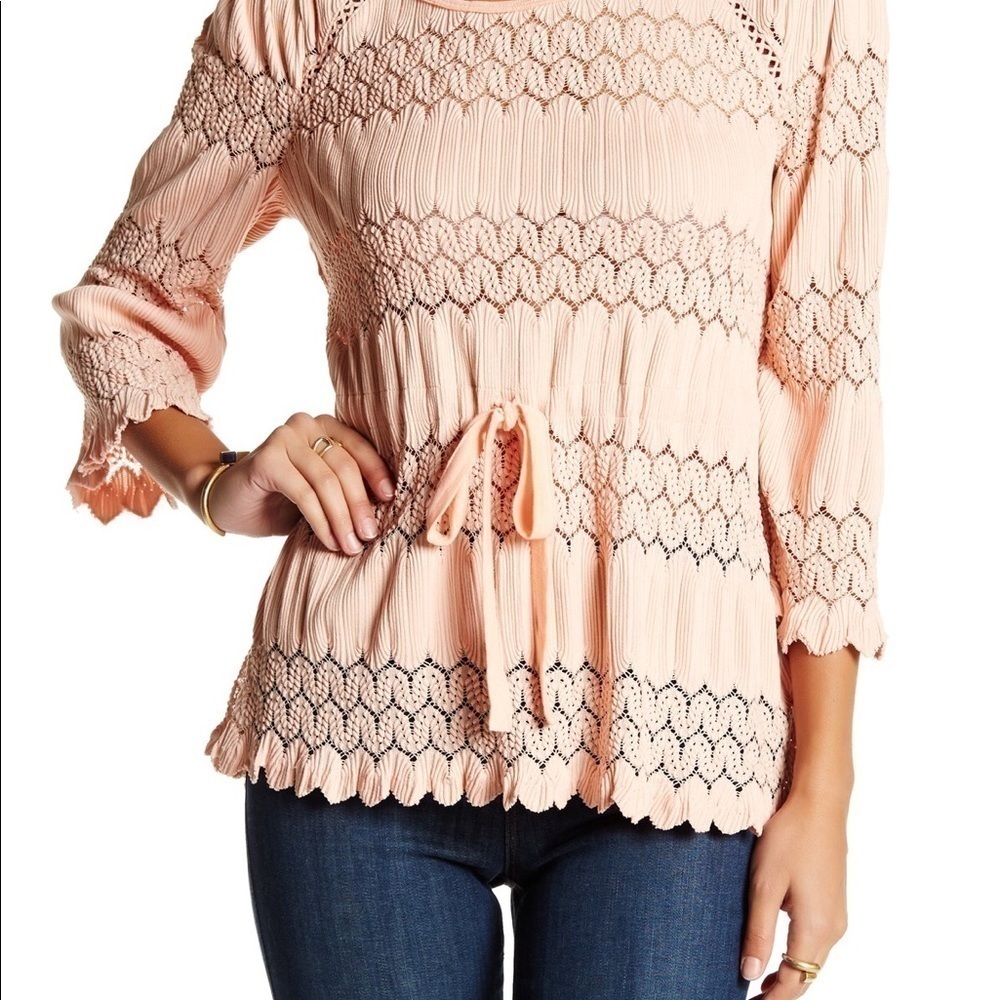 Free People Fire Island Peach Open Knit Blouse Women’s Size S Boho Casual Top - Picture 1 of 5
